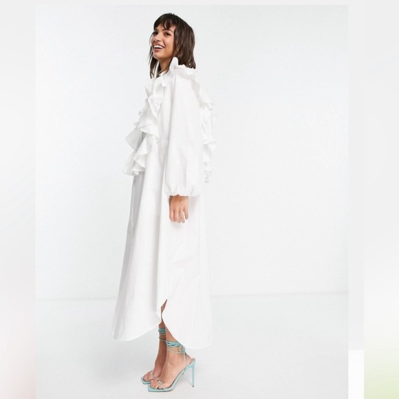 ASOS Edition white ruffle detail oversized shirt dress size 2 - Picture 1 of 10